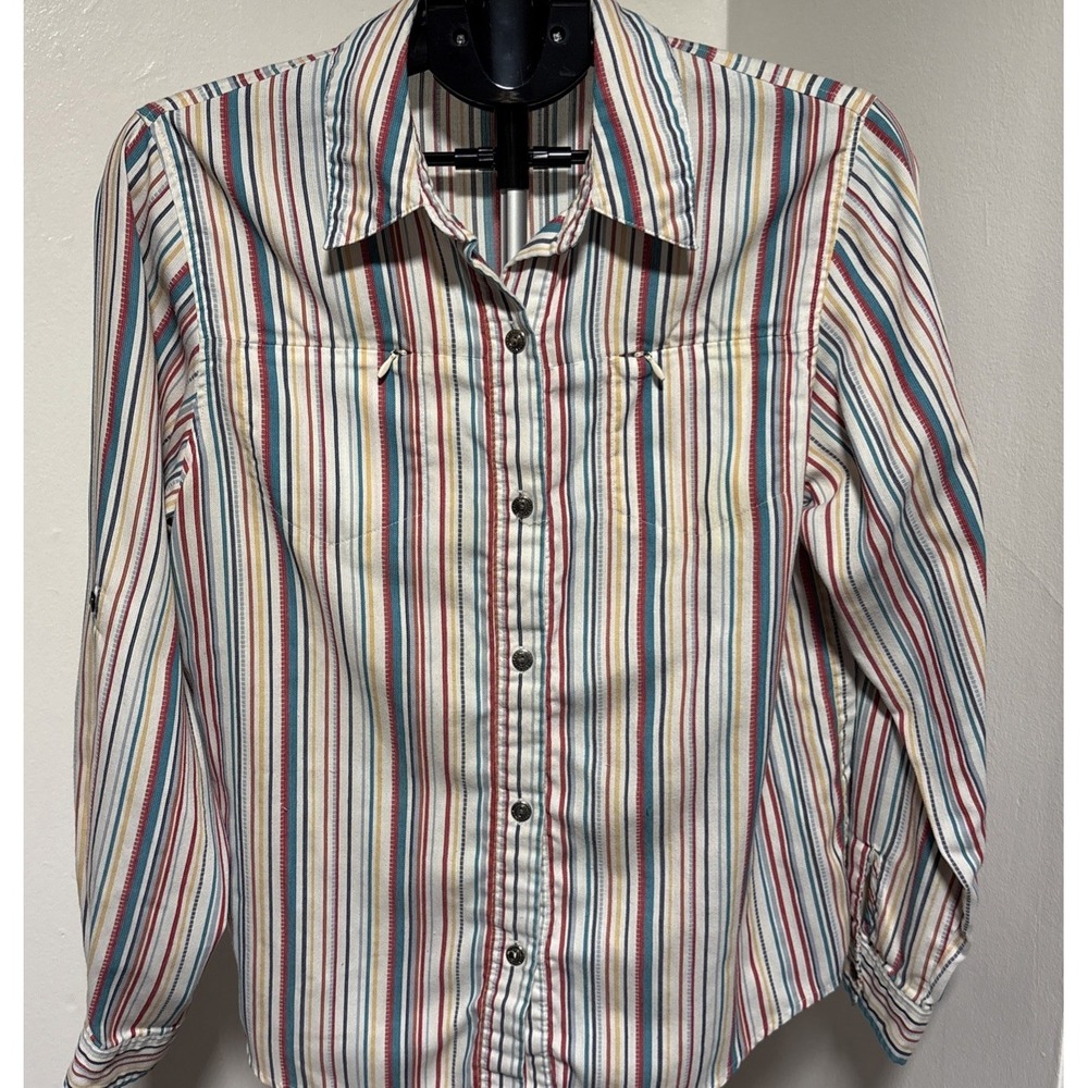 Alfred Dunner shirt womens 10 Multicolor Striped Collared Long Sleeve Button